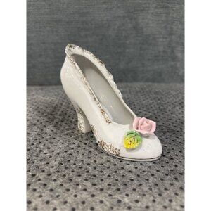 Vintage Porcelain High Heel Shoe Mid Century Japan With Floral Accent